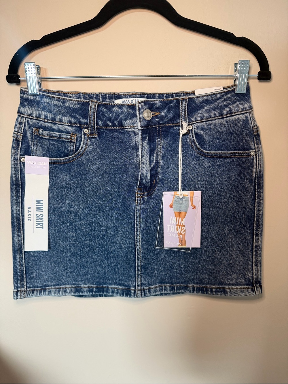 Wax Jean Distressed Dark Blue Denim Mini Skirt